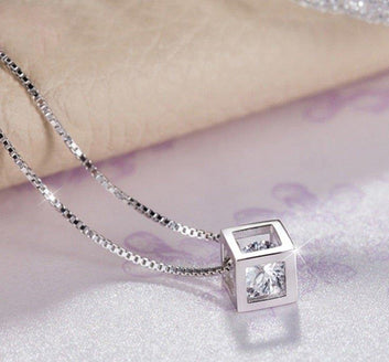 Box Pendant With Silver Chain