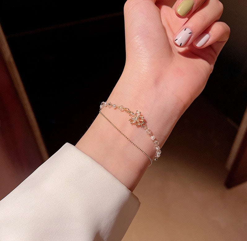 Double Chain Flower Bracelet Adjustable