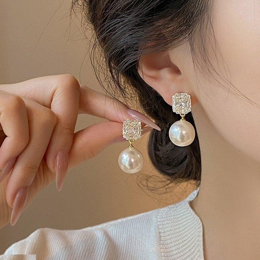 Round Pearl Drop Earrings