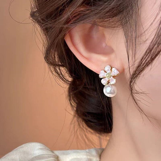 Flower Pearl Drop Earrings