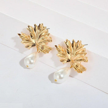 Leaf Pearl Drop Earrings