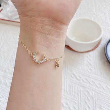 Moon & Star Hand Bracelet Adjustable