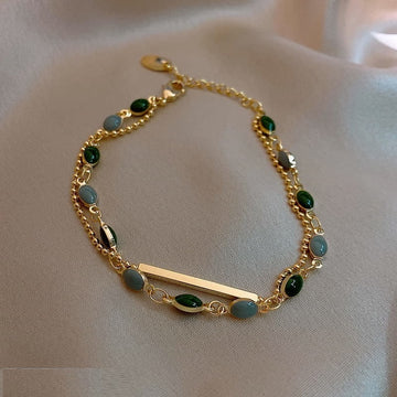 Oval Beads Pillar Doted Chain Bracelet