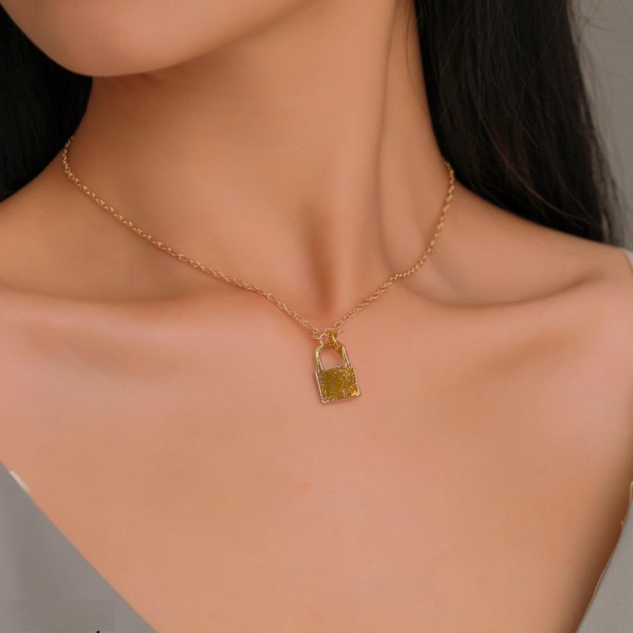 Lock Pendant with Gold-Plated Chain