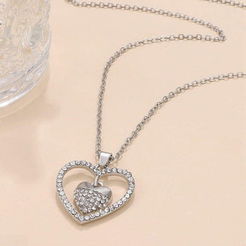 Double Heart Pendant With Silver Chain