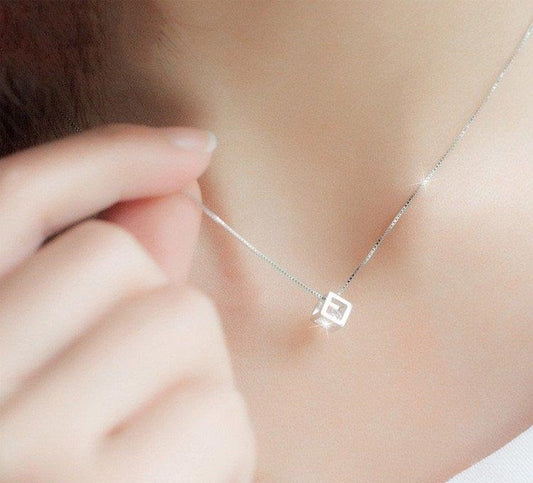 Box Pendant With Silver Chain