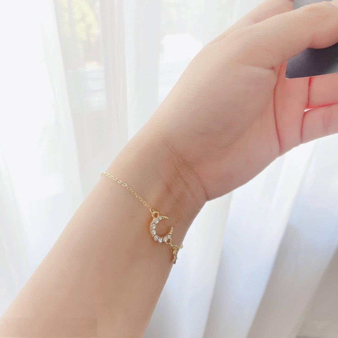 Moon & Star Hand Bracelet Adjustable