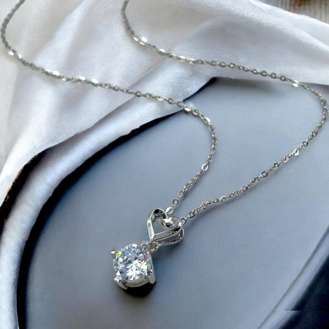 Round Heart Pendent With Silver Chain