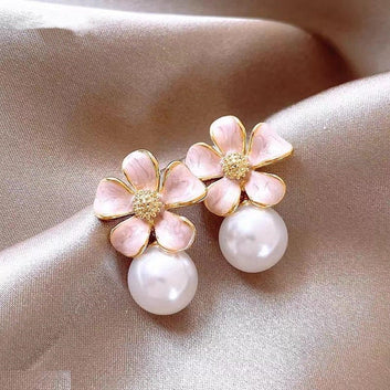 Flower Pearl Drop Earrings