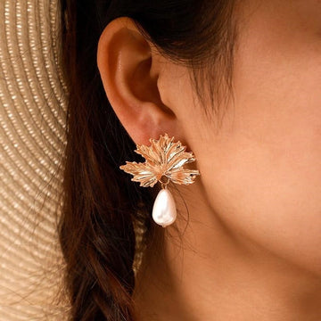 Leaf Pearl Drop Earrings
